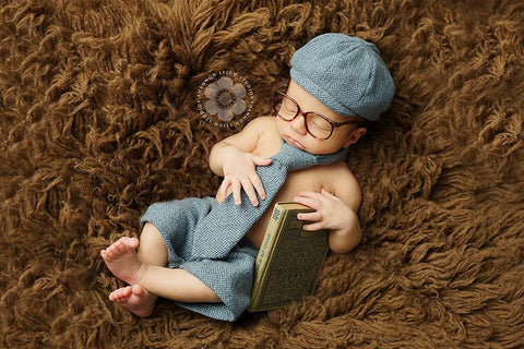 Ready to Ship Charlie Newsboy Set in Blue Herringbone