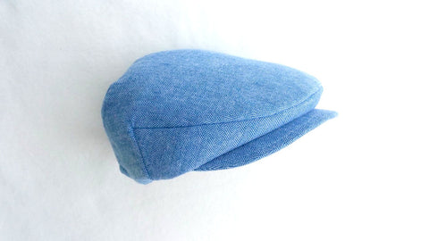 Ready to Ship Blue Herringbone Flat Cap