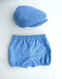 Blue Herringbone Shorties and Flat Cap Set