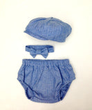 Blue Herringbone Charlie Newsboy Set