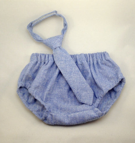 Ready to Ship Blue Herringbone Diaper Cover and Tie