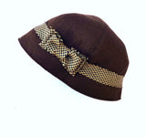 Suspender Skirt and Cloche Hat Set in Brown Houndstooth