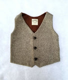 Brown Tan Taupe with Gold Wool Tweed Vest