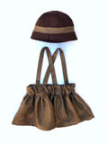 Suspender Skirt and Cloche Hat Set in Brown Houndstooth