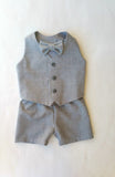 Vest, Bow Tie, and Shorts or Pants Set in Heather Gray Suiting