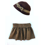 Suspender Skirt and Cloche Hat Set in Brown Houndstooth