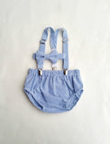 Ready to Ship Oliver Set in Navy Blue and White Seersucker
