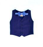 Navy Blue Vest & Blue Herringbone Bow Tie