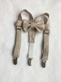 Oatmeal Linen Suspenders and Bow Tie
